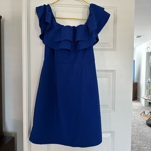 Blue Blush One Shoulder Ruffle Dress